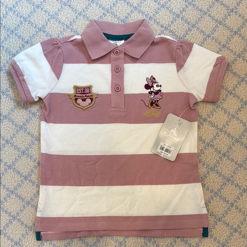 Disney Pink and White Striped Polo Shirt with Emblems
